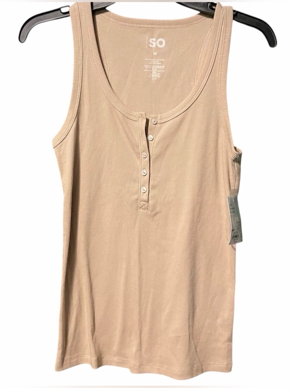 NWT SO Beige Size Medium Women’s Ribbed Tank Top Quarter Button Down